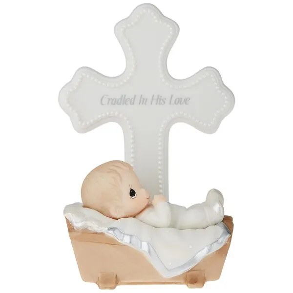 Baby In Cradle Baptism Cross - Boy