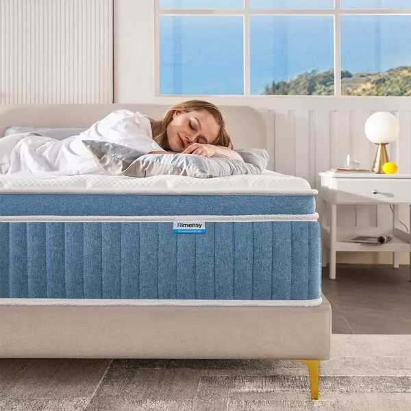 Rimensy Hybrid Queen Mattress, 14 Inch in a Box, Gel Memory Foam, Individually Wrapped Pocket Coils Innerspring, Support & Pressure Relief, Medium Firm Feel, 60