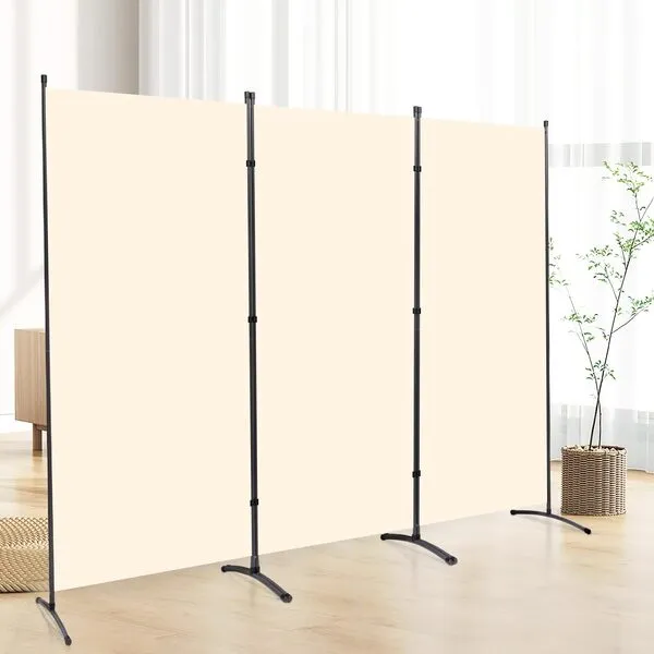 CHOSENM 3 Panel Folding Privacy Screens, 6 FT Tall Wall Divider with Metal Frame, Freestanding Room Divider for Office Bedroom Study (3 Panel, Beige)