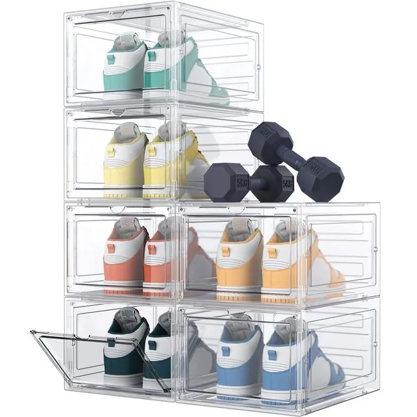 HOMIDEC Shoe Storage, 6 Pack Shoe Organizer Clear Hard Plastic Shoe Box, Shoe Boxes Clear Plastic Stackable, Shoe Boxes with Lids for Size 13, Transparent