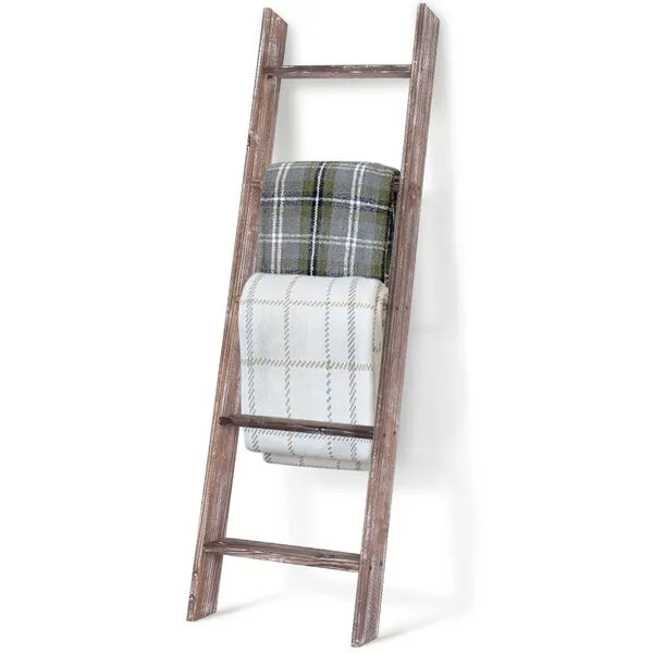 TEAKMAMA Blanket Ladder 4.5 Ft Rack, Decorative Farmhouse Wall Leaning Blanket Holder Ladders for Living Room, Easy to Assemble - Brown