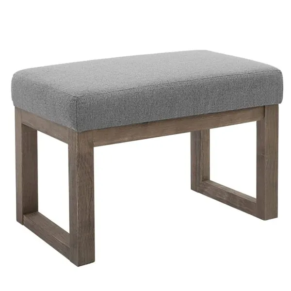 CangLong 27 Inch Wide Rectangle Ottoman Bench Grey Footstool,Linen Look Polyester Fabric for Living Room,Bedroom, Grey