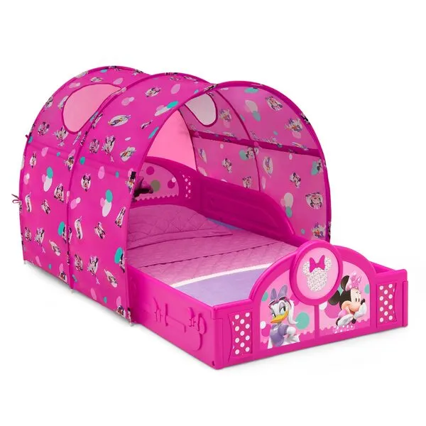 Delta Children - Disney Minnie Mouse Plastic Sleep and Play Toddler Bed with Tent, Pink