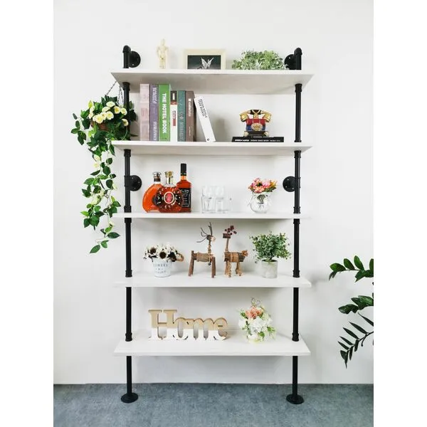 Anynice Ladder Pipe Shelves, Wall Mounted Industrial Shelves for Living Room Storage (White, 5 Tier - 10