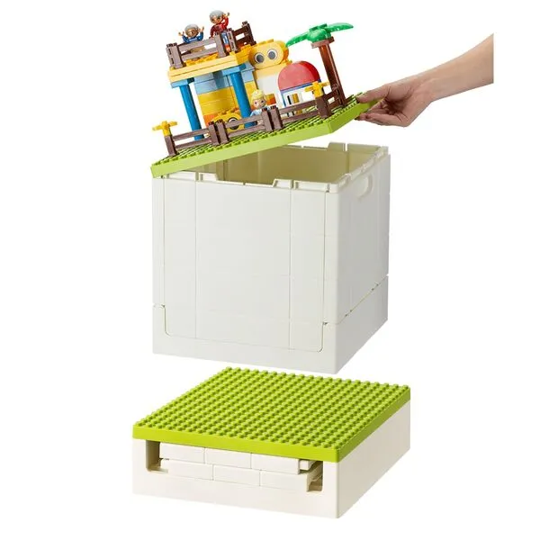 SHIMOYAMA Collapsible Kids Storage Box with Building Base for Lego Duplo Blocks, 26 Qt. Toy Organizer for Boys and Girls, 25L Stackable Toy Chests for Children, Green