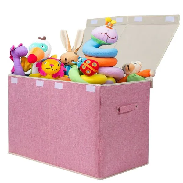 popoly Large Toy Box Chest Storage with Flip-Top Lid, Collapsible Kids Toy Storage Bin Boxes Container for Boys, Girls, Nursery, Playroom, 25