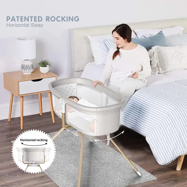 ANGELBLISS 3 in 1 Rocking Bassinet & Baby Bassinet Bedside Sleeper, One-Second Convert Travel Portable Bassinet Newborn Baby (White)