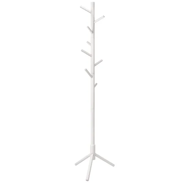 COLAPOO Wooden Tree Coat Rack Stand - 3 Adjustable Sizes 8 Hooks - Corner Coat Rack Freestanding for Office Entryway Bedroom Hall Tree Coat Hanger for Jacket Hat Clothes (White)