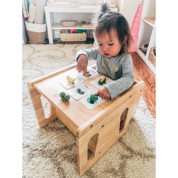 Montessori Weaning Table and Chair Set - Solid Wooded Toddler Table - Cube Chairs for Toddlers - Real Hardwood - Kids Montessori Furniture