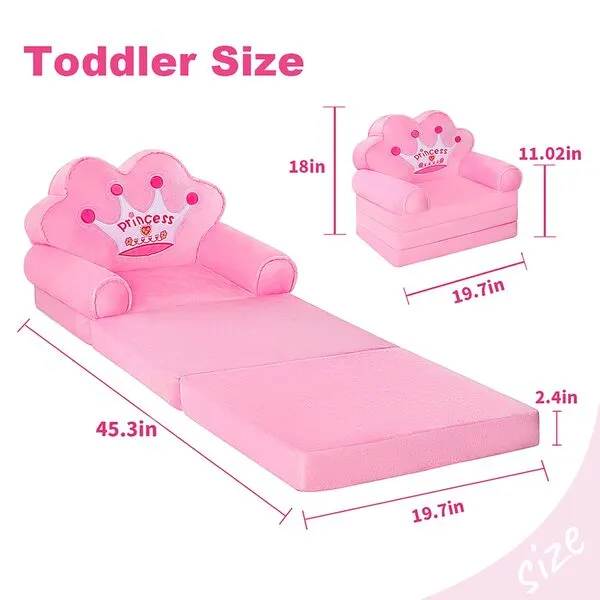 MOONBEEKI Kids Foldable Sofa Bed, Princess Chair for Toddlers 1-3, Pink Cartoon Shape, High Density Foam, Fold Out Couch for Bedroom, Sofa Bed for Girls, 15.1x19.7x2.4 inches, 4.4 lbs