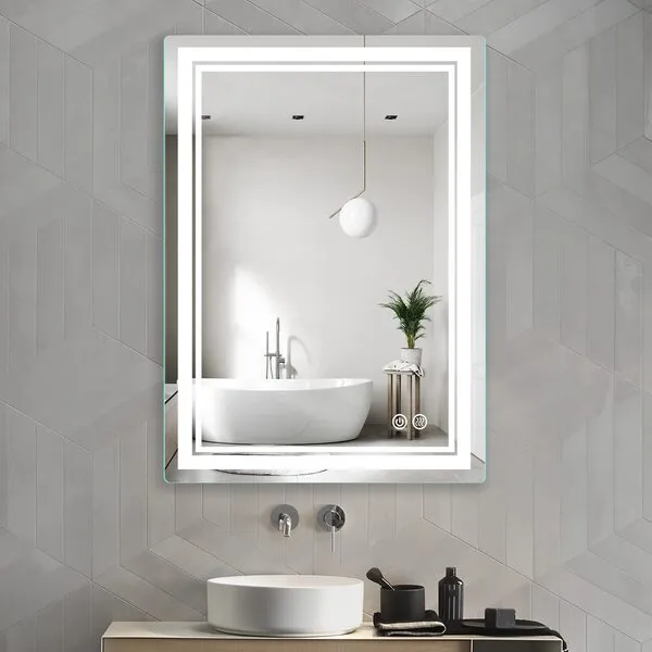 Butylux 28x20 inch LED Lighted Bathroom Mirror with Anti-Fog, Fashion Bathroom Decor Vanity Mirror with Dimmable, Smart Control, Memory, Adjustable Warm White/Natural/Daylight, Birthday Wedding Gift