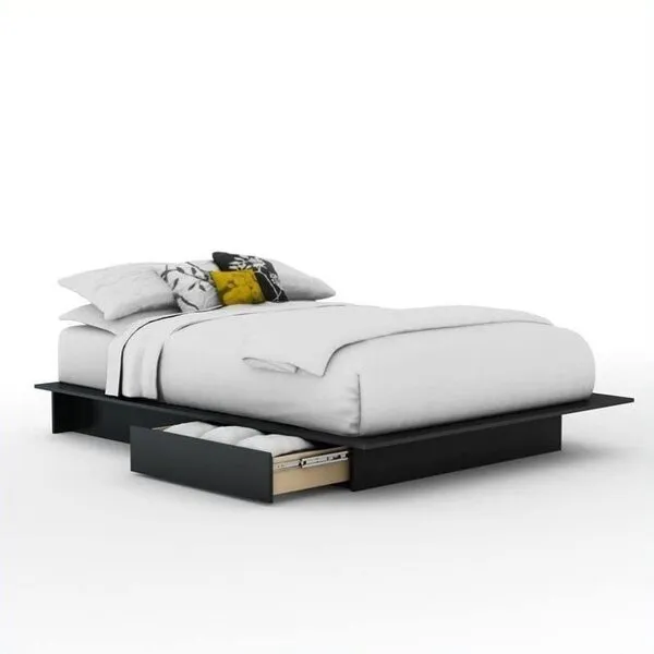 Home Square 3 Piece Modern Bedroom Furniture Set - Queen Platform Bed with Storage Drawers / 6 Drawer Black Dresser for Bedroom/Black Nightstand with Drawer and Shelf