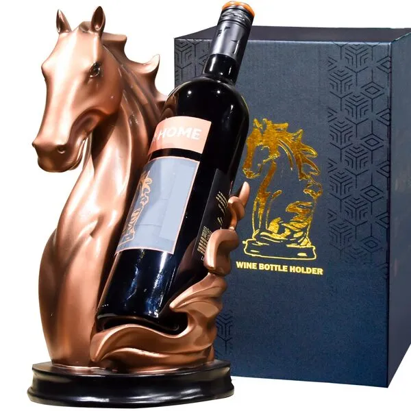 YINGAVERSAI Wine Bottle Holder Wine Racks Tabletop Horse Statue as Home Kitchen Wine Cellar Decorative Storage Organizer, Whimsical Decor Horse Decor Horse Wine Lovers Gifts for Women (Bronze)