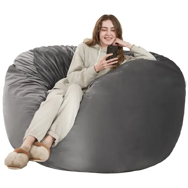 HABUTWAY Bean Bag Chair: Giant 4\' Memory Foam Furniture Bean Bag Chairs for Adults with Microfiber Cover - 4Ft, Grey