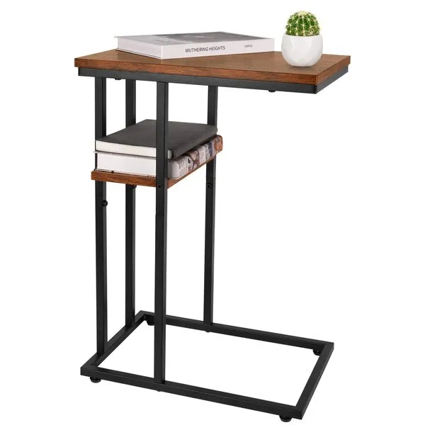 Yoobure C Shaped End/Side Table for Couch and Bed, Small Spaces, Living Room, Bedroom, Rustic Snack Table