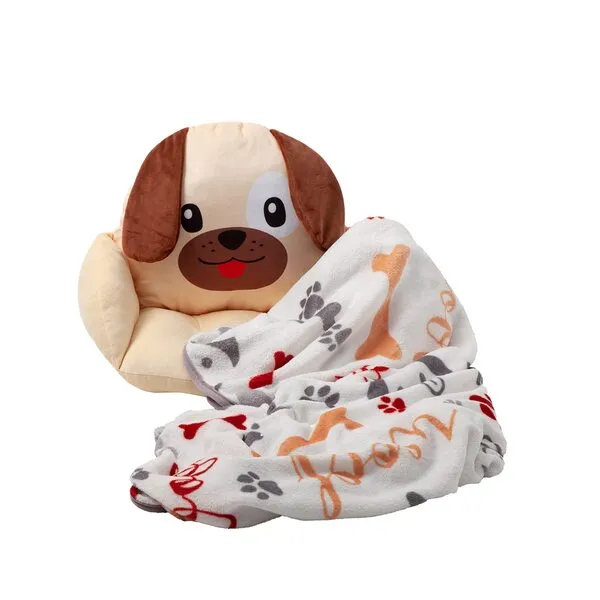 Unicorns & Robots Boys Dog Kids Lounge Pillow with Blanket, Plush Animal Cozy Cushion, Playroom Furniture & Puppy Room Decor, Ages 3+