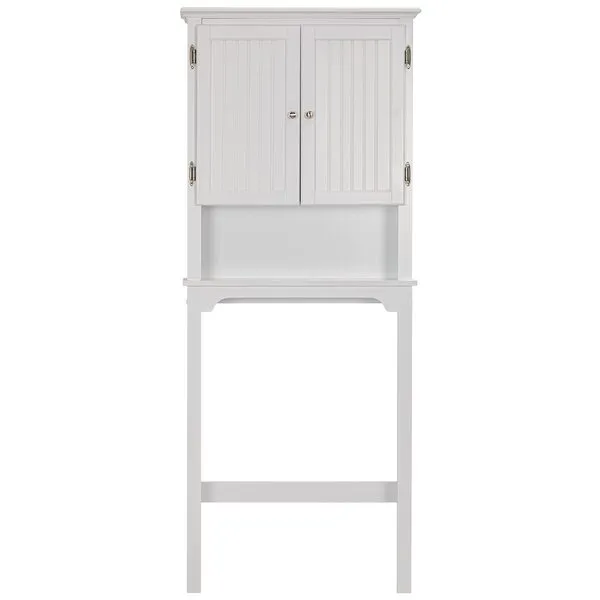 UTEX Bathroom Storage Over The Toilet, Bathroom Cabinet Organizer with Adjustable Shelves and Double Doors, Wood Bathroom Space Saver, White