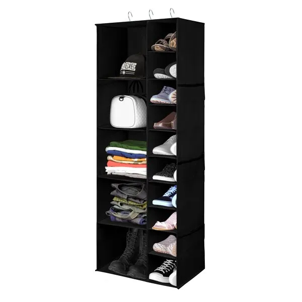 coastal rose Hanging Closet Storage Organizer, 15 Sections Closet Organizers and Storage Shelves for clothes,shoes,handbag,scarf, Black