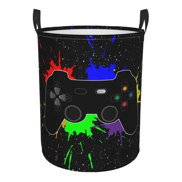 Gbuzozie 38l Round Laundry Hamper Game Joystick Storage Basket Waterproof Coating Organizer Bin For Nursery Clothes Toys