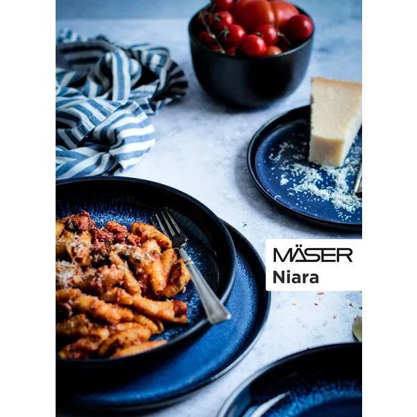 MÄSER 931971 Série Niara Service de moderne pour 6 personnes au look vintage excitant service de petit-déjeuner 18 pièces en céramique Bleu et noir Grès