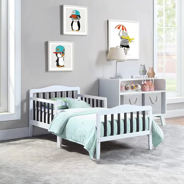 Olive and Opie Twain Toddler Bed in White and Black