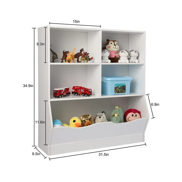 TOYMATE Toy Organizers and Storage, Kids Bookshelf and Bookcase for Playroom, Bedroom, Reading Nook, Toddler\'s Room, Nursery, White