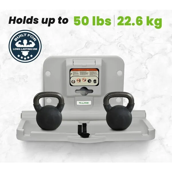 Alpine Wall Mounted Baby Changing Station - Horizontal Baby Changing Table Foldable Diaper Tables with Safety Strap for Commercial Bathroom, ADA Complaint (Hardware Included) White Gray