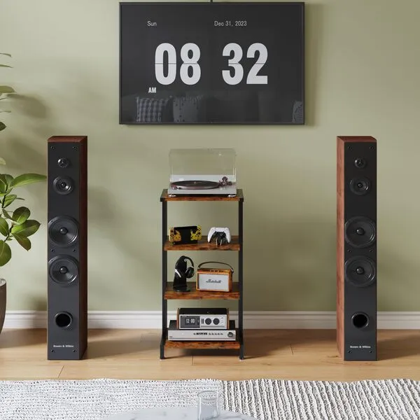X-cosrack 4-Tier AV Media Stand Corner Shelf Wooden Corner Shelves Component Cabinet Stereo Audio Rack Stand Tower Perfect for DVD Players:Game Console:TV Box:Cable Box:Xbox:WiFi Router