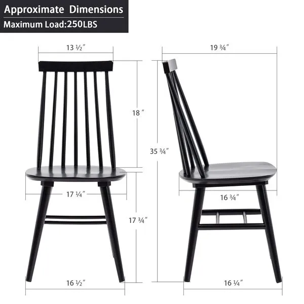 DUHOME Dining Chairs Set of 2, Wood Dining Room Chairs Slat Back Kitchen Room Chair Windsor Chairs, Black