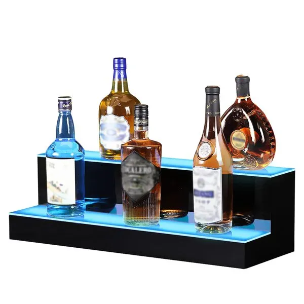MESAILUP 24 Inch LED 2 Tier Liquor Bottle Display Shelf，Waterproof Bar Shelves with 8000H Lifetime, LED Display Riser Includes RF Remote Control for Home Bar & Commercial Use