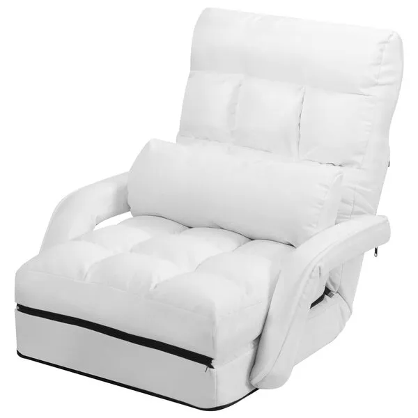 Giantex Chaise Lounge Chair Indoor Multipurpose Folding Armchair Couch Lounger, 6 Adjustable Position, Integrated Armrests, Lumbar Pillow, Padded Seat Ergonomic Single Lazy Sofa Floor Chair (White)