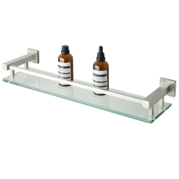 Alise Bathroom Glass Shelf, Stainless Steel Tempered Glass Shelves for Bathroom, 20-inch Modern Bathroom Floating Shelves Wall Mounted, Brushed Nickel