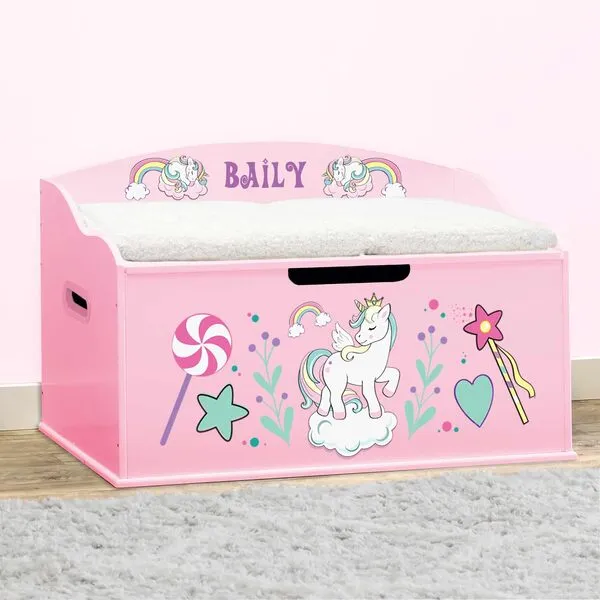 DIBSIES Personalized Creative Wonders Toy Box (Unicorns & Rainbows, Pink)