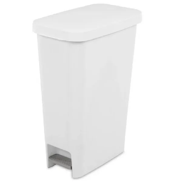 Sterilite 10588004 Slim Stepon Wastebasket, White, 11 Gallon
