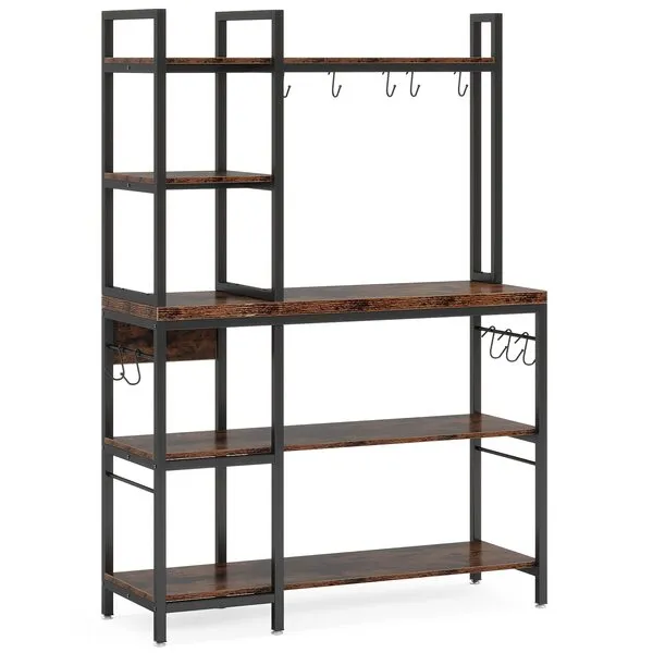 Tribesigns Bakers Rack with Storage for Kitchen 43 Inch Wide Large Racks Shelves, 5-Tier Tall Utility Shelves Organizers and 10 Hooks