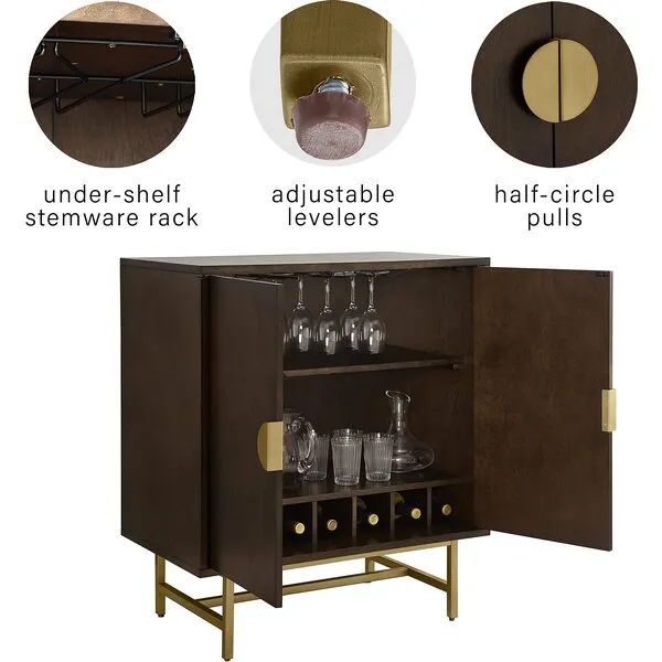 Crosley Furniture Blair Bar Cabinet, Dark Brown/Gold