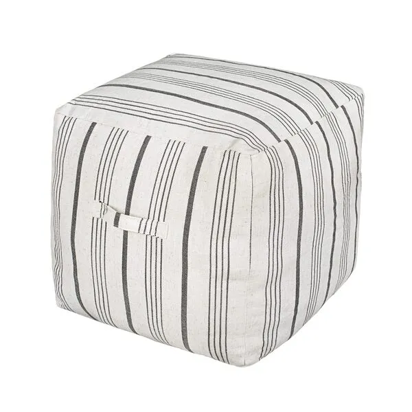 AELS Unstuffed Farmhouse Pouf Cover for Living Room, Storage Bean Bag Cubes, Off White & Gray Stripes Linen Square Ottoman Pouf Foot Rest Footstool, 18