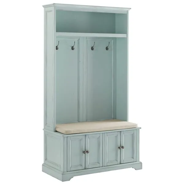 Crosley Furniture Holbrook Hall Tree, Distressed Seafoam Blue