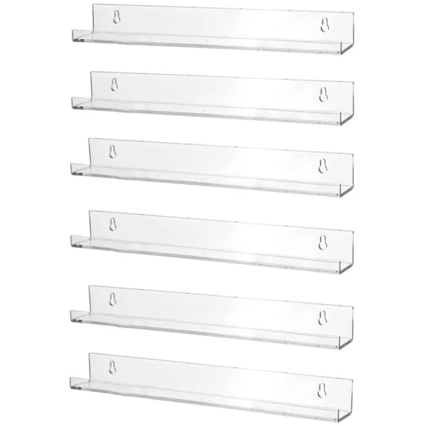 Sooyee 6 Pack Acrylic Shelves,15 Inch Floating Bookshelf Wall for Kids Room,Picture Ledge Display Shelves,Funko Pop Shelves Toy Storage,Clear Shelves