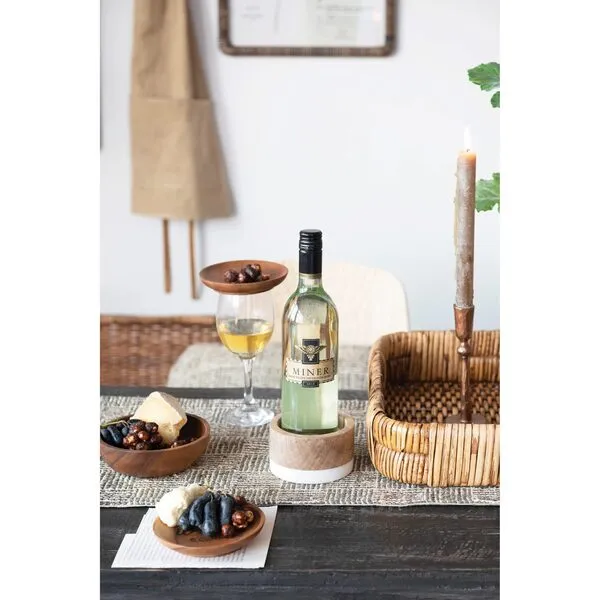Creative Co-Op Mango Wood and Marble Bottle Holder, 5