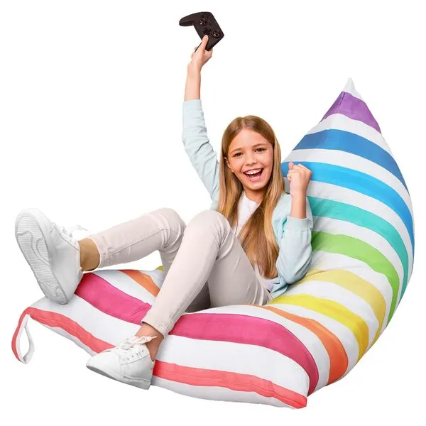 Stuffed Animal Storage Bean Bag Chair Cover Organizer Extra Large Beanbag Stuffed Animal Holder Canvas Stuff Animal Storage Sleeping Storage Bean Bag Chair Without Filling for Kids (Rainbow Style)