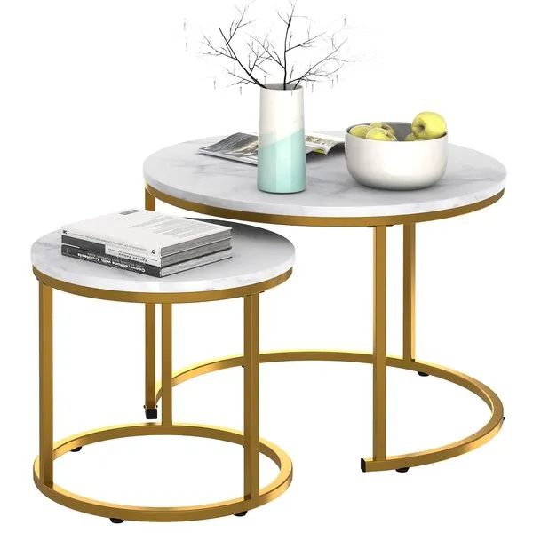 Garden 4 you Nesting Coffee Table Faux White Marble for Small Place 2 Sets Modern Furniture Living Room Sets End Side Table Night Stand for Bed Room Dining Room