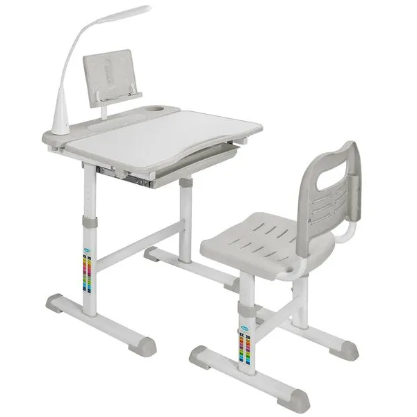 RedSwing Kids Desk and Chair Set, Adjustable Height Children Study Table Chair with Led Light, Bookstand, Portable Kids Desk with Tilted 0-60° Table Top for Age 3-15