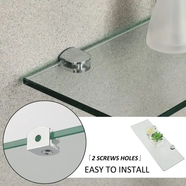SAYAYO Floating Glass Shelves for Bathroom, 15 x 5 Inch Chrome Tempered Glass Shelf for Wall 1 Pack, Clear