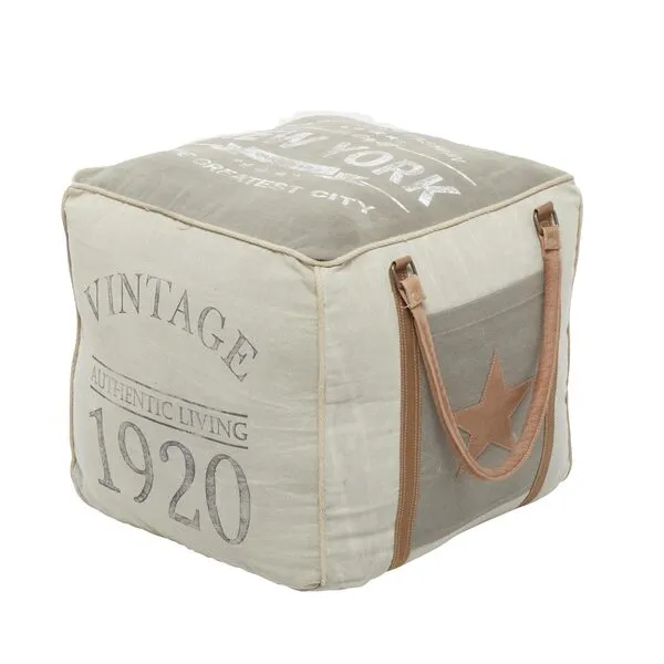 Deco 79 Canvas Pouf with Leather Handles, 21