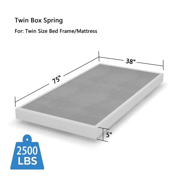 THEOCORATE Twin Box Spring and Cover Set, 5 Inch Low Profile Metal BoxSpring, Heavy Duty Structure with Easy Clean Bed Skirt, Mattress Foundation, Noise Free, Non-Slip, Easy Assembly