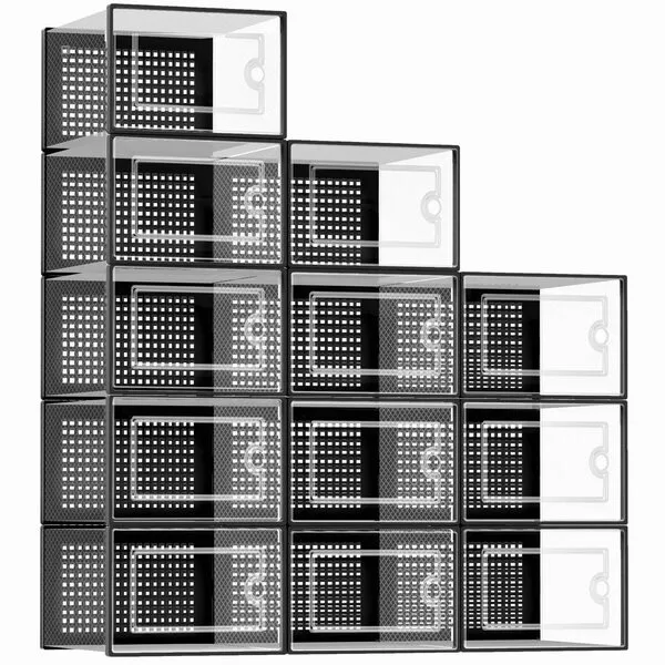Kuject X-Large Shoe Storage Boxes Organizers for Closet 12 Pack, Fit Size 11,Clear Plastic Stackable Sneaker Containers for Entryway, Space Saving Shoe Rack Holder,Substitute for Drawer Organize Unit