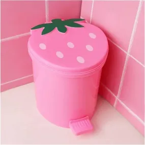 BxuxJar Strawberry Trash Can with Lid Cute Desk Trash Can Plastic Strawberry Garbage Can for Bedroom Small Kawaii Trash Can with 5 Rolls of Garbage Bags